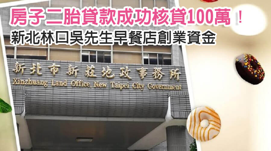新北林口吳先生早餐店創業資金，房子二胎貸款成功核貸100萬！